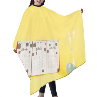 Personality  Calendar With Autumn Months And Hourglass On Yellow Background Hair Cutting Cape