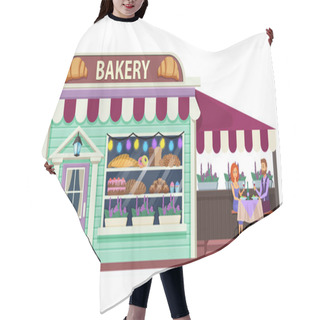 Personality  Bakery Building Cartoon Flat Vector Illustration Hair Cutting Cape