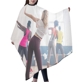 Personality  Back View Of Multiethnic Zumba Dancers Performing Movements In Dance Studio Hair Cutting Cape