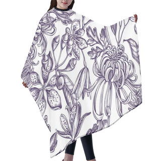 Personality  Artistic Pattern With Japanese Chrysanthemum, Blackberry Lily, Eucalyptus Flower Hair Cutting Cape