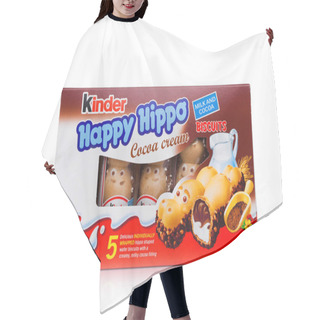 Personality  LONDON, UK - November 17, 2017: Kinder Chocolate Happy Hippo Box On White.Kinder Bars Are Produced By Ferrero Founded In 1946. Hair Cutting Cape