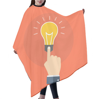 Personality  Hand Touching Light Bulb. Know How Concept. Flat Design. Hair Cutting Cape