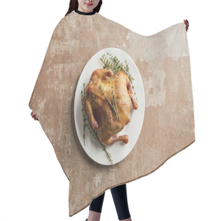 Personality  Top View Of Whole Grilled Turkey With Rosemary On Stone Textured Surface Hair Cutting Cape