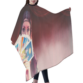 Personality  Portrait Of Fortune Teller Hiding Mouth Hair Cutting Cape