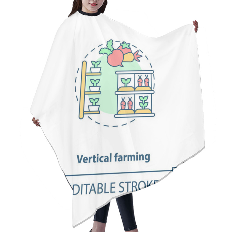 Personality  Vertical farming concept icon. Practice of growing crops in vertically stacked layers. Urban farming idea thin line illustration. Vector isolated outline RGB color drawing. Editable stroke hair cutting cape