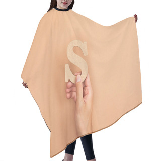Personality  Cropped View Of Man Holding Paper Cut Letter S On Beige Background Hair Cutting Cape