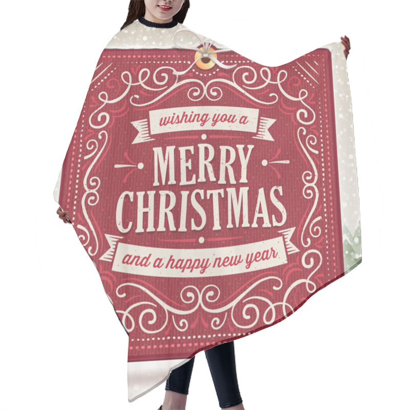 Personality  Hanging Red Christmas Card On A Snowy Background Hair Cutting Cape