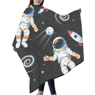 Personality  Vector Seamless Pattern With Astronaut And Rocket Hair Cutting Cape