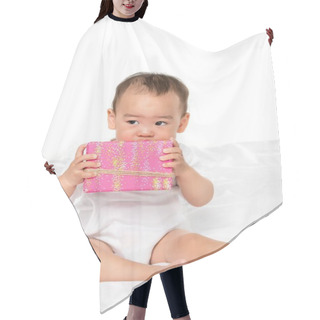 Personality  Asian Toddler With Wrapped Present Hair Cutting Cape