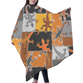 Personality  Seamless Vector Square Pattern. Brown Lizards Pattern. Hair Cutting Cape