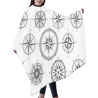 Personality  Wind Rose. Map Directions Vintage Compass. Ancient Marine Wind Measure Vector Icons Isolated Hair Cutting Cape