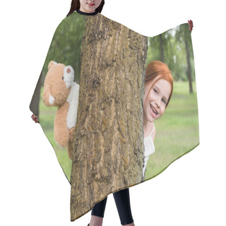 Personality  Girl With Teddy Bear In Park Hair Cutting Cape