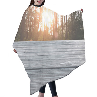Personality  Template Of Grey Wooden Floor With Pine Forest On Background  Hair Cutting Cape