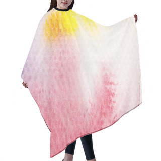 Personality  Top View Of Yellow, Purple And Red Watercolor Pale Paint Spills On White Background Hair Cutting Cape