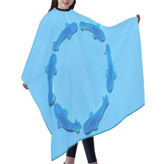 Personality  Top View Of Gummy Sharks In Circle Shape On Blue Hair Cutting Cape