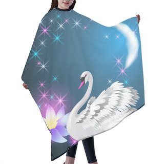 Personality  Magic Lily And White Swan Swim At Night Under The Moon   Hair Cutting Cape