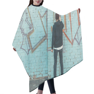 Personality  Back View Of Man Painting Colorful Graffiti On Wall Hair Cutting Cape