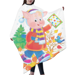 Personality  Pink Pig School Boy In Clothes Hair Cutting Cape