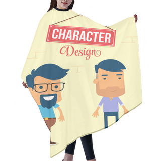 Personality  Two Man Vector Character Design Hair Cutting Cape