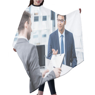 Personality  Businessmen At Job Interview  Hair Cutting Cape