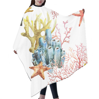Personality  Watercolor Corals Set And Ocean Sponge Hair Cutting Cape