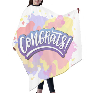 Personality  Congrats Banner On Colorful Watercolor Background. Modern Lettering Typography As Card, Poster, Banner, Label, Template, Tag, Logo. Congratulations Vector Hair Cutting Cape