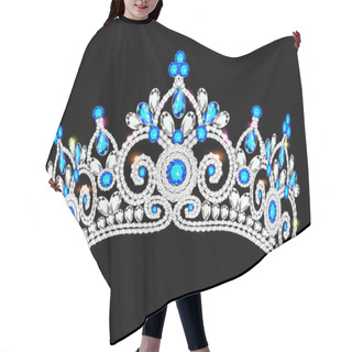 Personality  Illustration Crown Tiara Women With Glittering Precious Stones Hair Cutting Cape