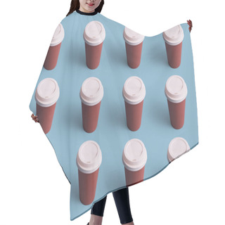 Personality  Disposable Coffee Cups Organized In A Row Over Blue Background Hair Cutting Cape