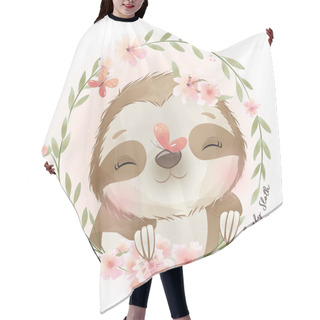 Personality  Cute Doodle Sloth With Floral Illustration Hair Cutting Cape
