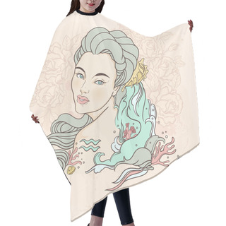 Personality  Zodiac. Vector Illustration Of Aquarius As Girl With Flowers. De Hair Cutting Cape