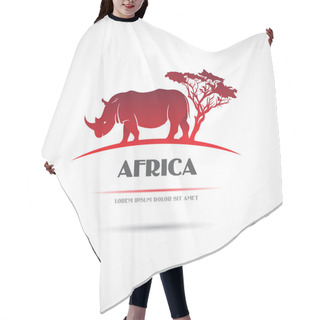 Personality  Label With The Image Of The African Rhinoceros. Vector. Hair Cutting Cape