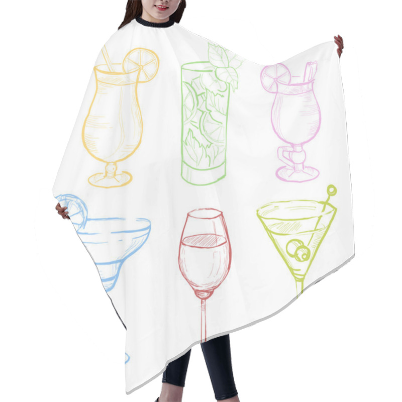 Personality  Drinks Doodle Set. Handdrawn Vector Illustration hair cutting cape