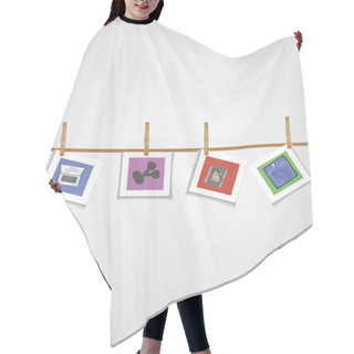 Personality  Colored Backgrounds Are Hanging On The Rope, Hold Clothespins. On A Transparent Background. Hair Cutting Cape