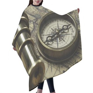 Personality  Retro Compass With Old Map And Spyglass Hair Cutting Cape