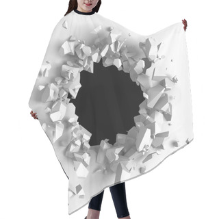 Personality  Dark Destruction Cracked Hole In White Stone Wall. 3d Render Illustration Hair Cutting Cape