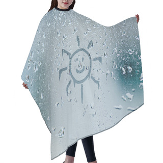 Personality  Sun Sign On Natural Water Drops On Glass Window Background Hair Cutting Cape