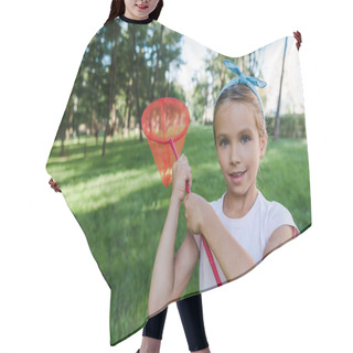 Personality  Positive Child Holding Butterfly Net In Green Park  Hair Cutting Cape