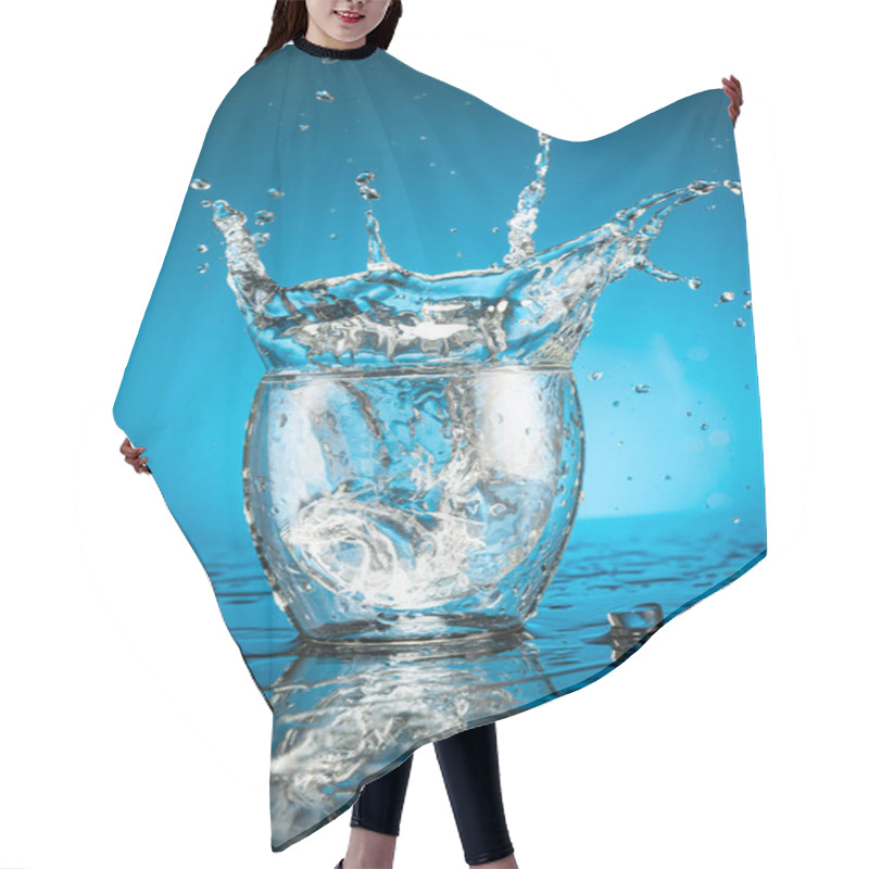 Personality  Splash In A Glass Of Water From A Falling Piece Of Ice On A Blue Background Hair Cutting Cape