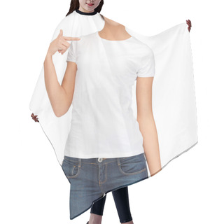 Personality  Woman In Blank White T-shirt Hair Cutting Cape