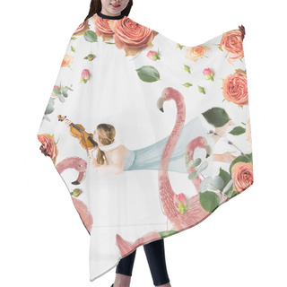 Personality  Floating Girl Playing Violin With Birds And Flowers Illustration  Hair Cutting Cape