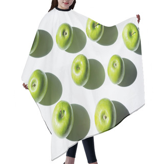 Personality  Top View Of Shadows Near Ripe Apples On White Hair Cutting Cape