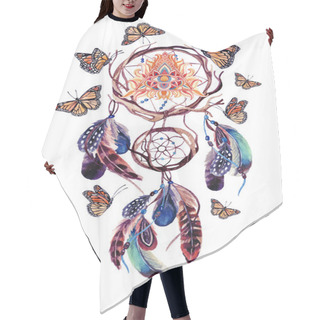 Personality  Watercolor Ethnic Dream Catcher With All Seeing Eye In Pyramid. Hair Cutting Cape