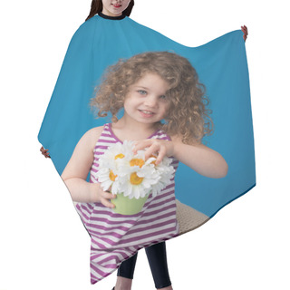 Personality  Happy Smiling Laughing Child: Girl With Curly Hair Hair Cutting Cape
