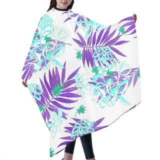 Personality  Beautiful Watercolor Seamless Pattern With Stylized Contour Flowers And Palm Leaves. Summer Botanical Background. For Any Kind Of A Design. Hair Cutting Cape