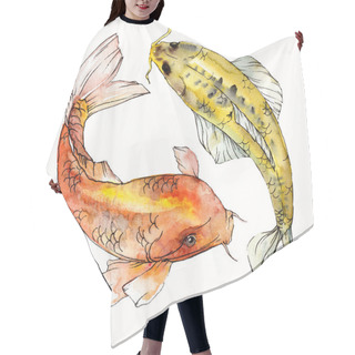 Personality  Watercolor Aquatic Underwater Colorful Tropical Fish Set. Red Sea And Exotic Fishes Inside: Goldfish. Aquarelle Elements For Background, Texture. Isolated Goldenfish Illustration Element. Hair Cutting Cape