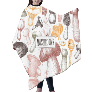 Personality  Edible Mushrooms Vector Design. Hand Drawn Healthy Food Template Hair Cutting Cape
