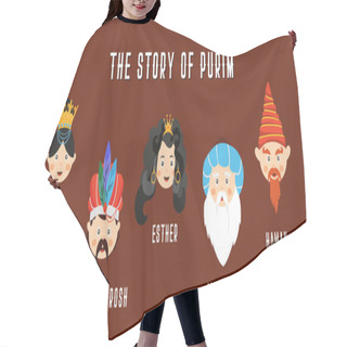 Personality  Happy Jewish New Year Purim In Hebrew And English. The Story Of Purim. With Traditional Characters. Banner Template Illustration Hair Cutting Cape