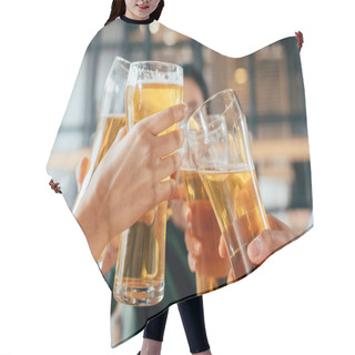 Personality  Friends Clinking With Beer In Cafe Hair Cutting Cape