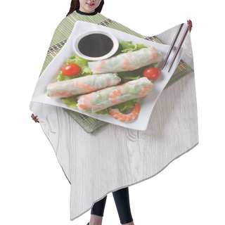 Personality  Spring Roll With Shrimp And Sauce Top View Vertical Hair Cutting Cape