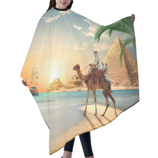 Personality  Bedouin On Camel Near Pyramids And Sea Hair Cutting Cape